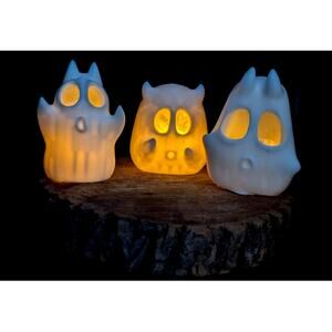 Cheeky Ghost Tealight Holders – Halloween Luminary Set, Hollow, Decorative